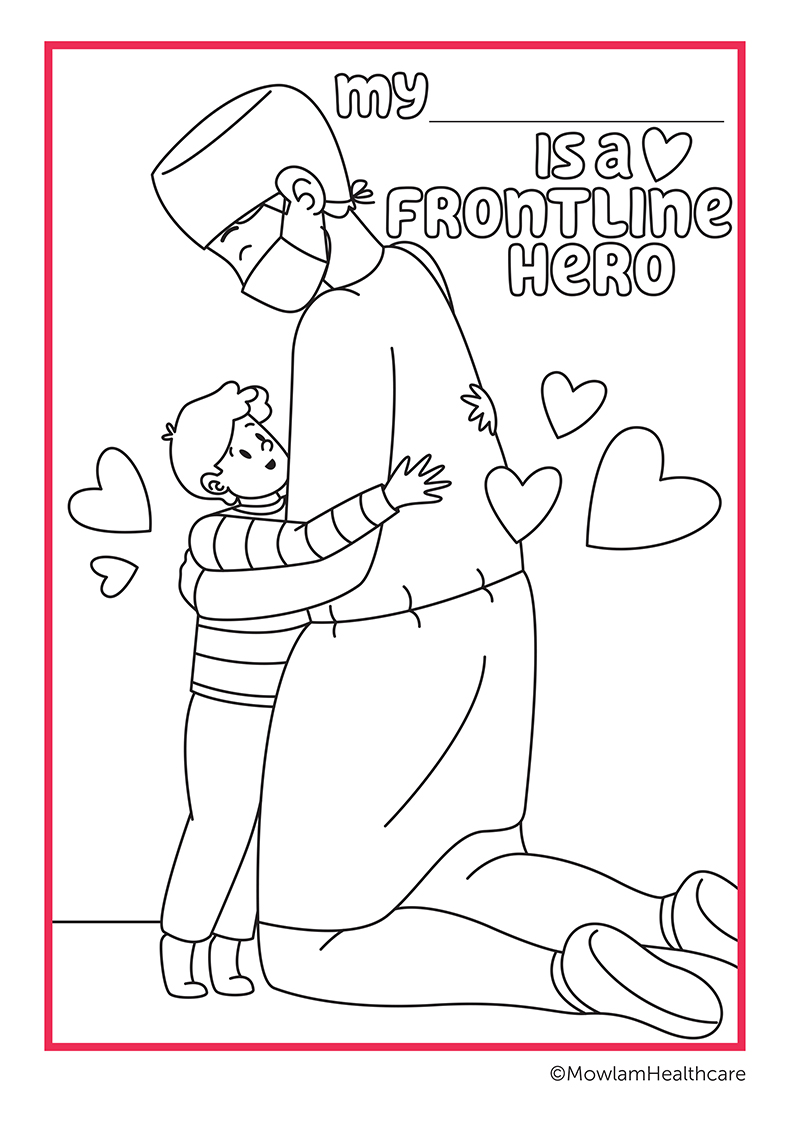 colouring-page-frontline-hero-general free, colouring, page, download, activity page, covid, residents, nursing, homes, mowlam, healthcare, frontline, heros, healthcare, health, workers, nurses, carers